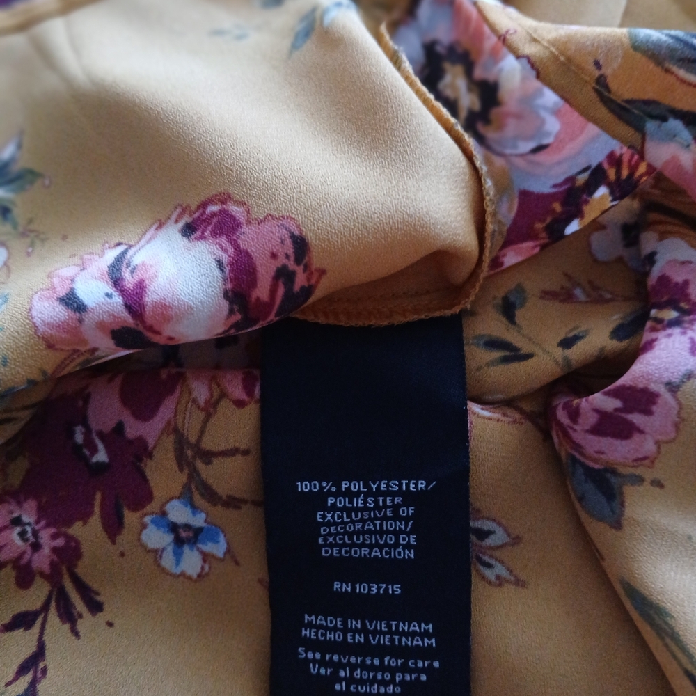 Zac & Rachel Women's Size XL Floral Keyhole Long Sleeve Yellow Multi Blouse - Picture 6 of 10